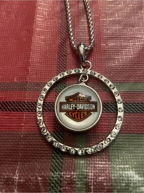 Harley-Davidson Silver Necklace with Orange & Black Logo